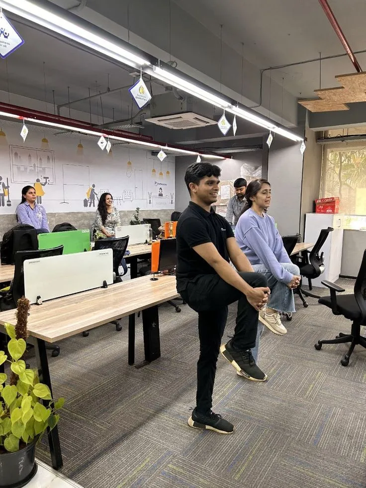 Calm corporate workspace with greenery and natural light